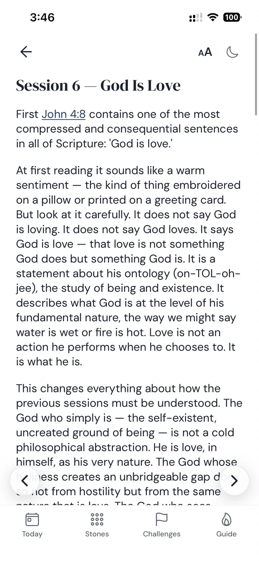 Session reader showing a passage in the CSB